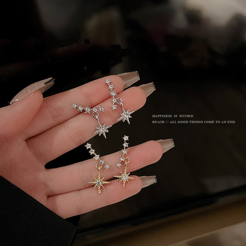 Anting Bintang pentagram Berlian Berkilau Untuk Wanita Aksesoris fashion Korea