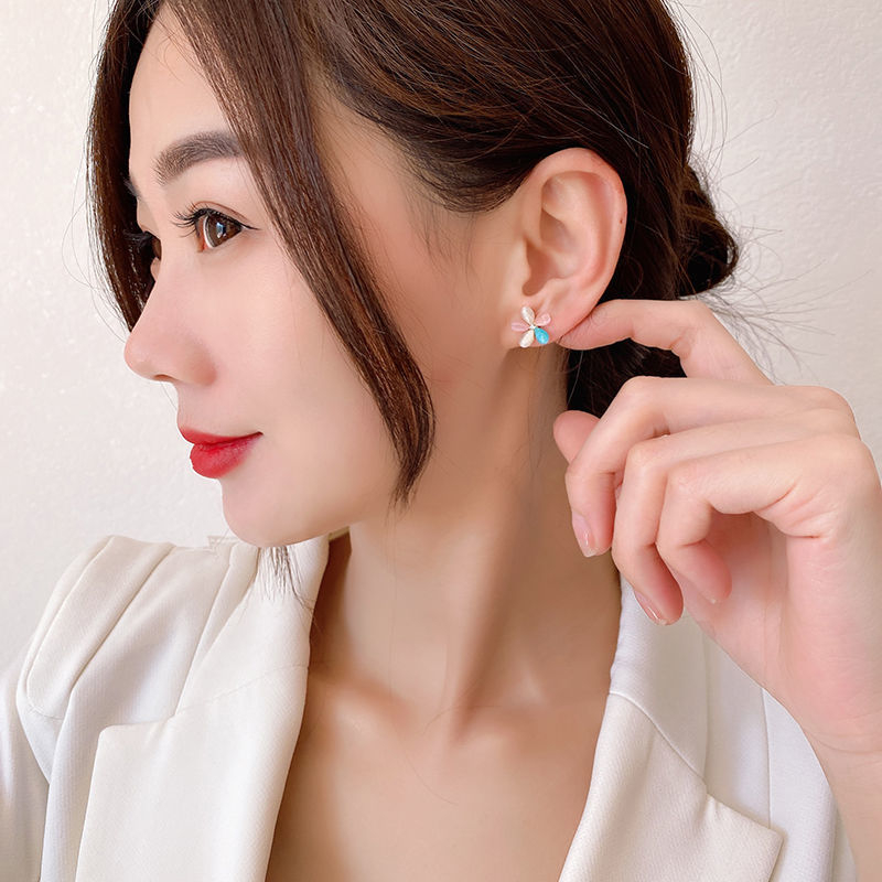 Anting Bunga opal Lucu Untuk Wanita Korea Lima Kelopak Kecil Aksesoris