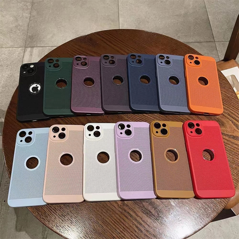 IPHONE Casing Lubang Logo Berongga Pendingin Penghilang Panas Untuk Iphone14 Pro Max13 11 12Pro Max7 8 Plus XS MAX X XR Dengan Perlindungan Film Lensa Grid Bernapas Shockproof Slim Hard PC Cover