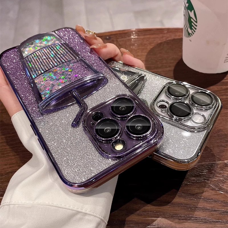 Case Cangkir Pasir Hisap Gradasi Glitter Untuk iPhone 13 Pro Max14 12 11 Bening Lembut Kamera Film Pelindung 14ProMax Ponsel Penutup Belakang