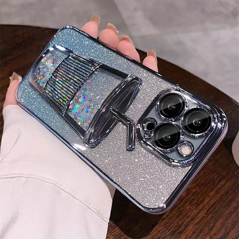 Case Cangkir Pasir Hisap Gradasi Glitter Untuk iPhone 13 Pro Max14 12 11 Bening Lembut Kamera Film Pelindung 14ProMax Ponsel Penutup Belakang