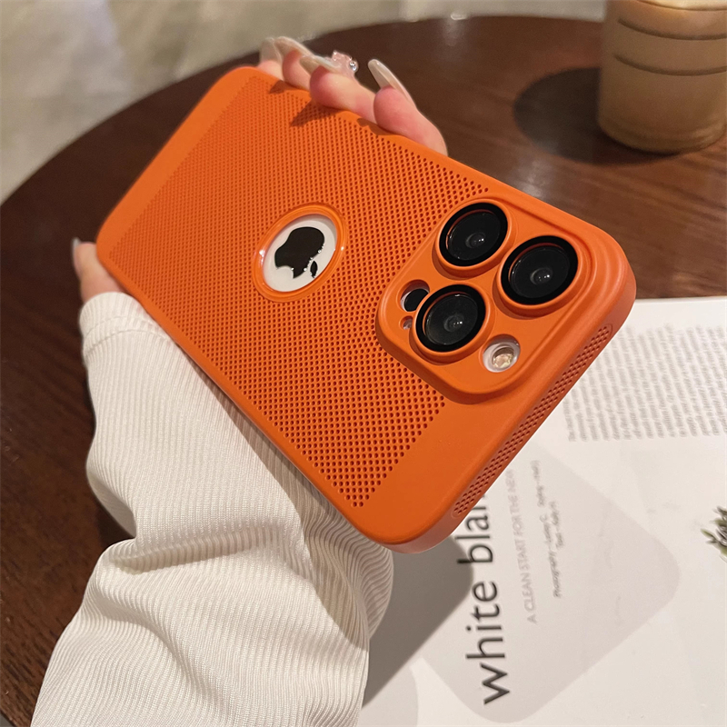 IPHONE Casing Lubang Logo Berongga Pendingin Penghilang Panas Untuk Iphone14 Pro Max13 11 12Pro Max7 8 Plus XS MAX X XR Dengan Perlindungan Film Lensa Grid Bernapas Shockproof Slim Hard PC Cover