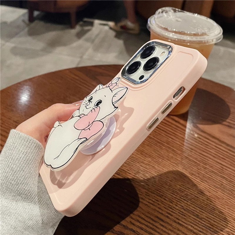 IPHONE Universal Korea Kartun Anjing Kucing Ponsel Case Grip Tok Cute Kawaii Dog Griptok Holder Ring Stand Soft Phone Case Untuk Iphone14 13 Pro Max 14Plus 12 Pro 11 XR XS Sarung Mewah