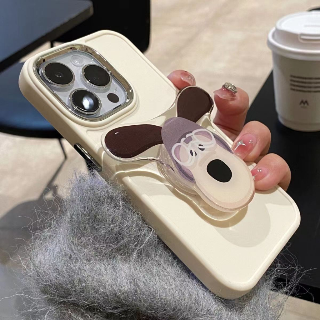 IPHONE Universal Korea Kartun Anjing Kucing Ponsel Case Grip Tok Cute Kawaii Dog Griptok Holder Ring Stand Soft Phone Case Untuk Iphone14 13 Pro Max 14Plus 12 Pro 11 XR XS Sarung Mewah