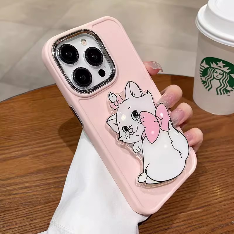 IPHONE Universal Korea Kartun Anjing Kucing Ponsel Case Grip Tok Cute Kawaii Dog Griptok Holder Ring Stand Soft Phone Case Untuk Iphone14 13 Pro Max 14Plus 12 Pro 11 XR XS Sarung Mewah