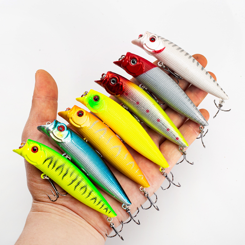 1pcs 9.5cm /12g Topwater Fishing Lure 10warna Popper Umpan Keras 3D Mata Mengambang Crankbaits Untuk Bass Trout Snakehead Pike