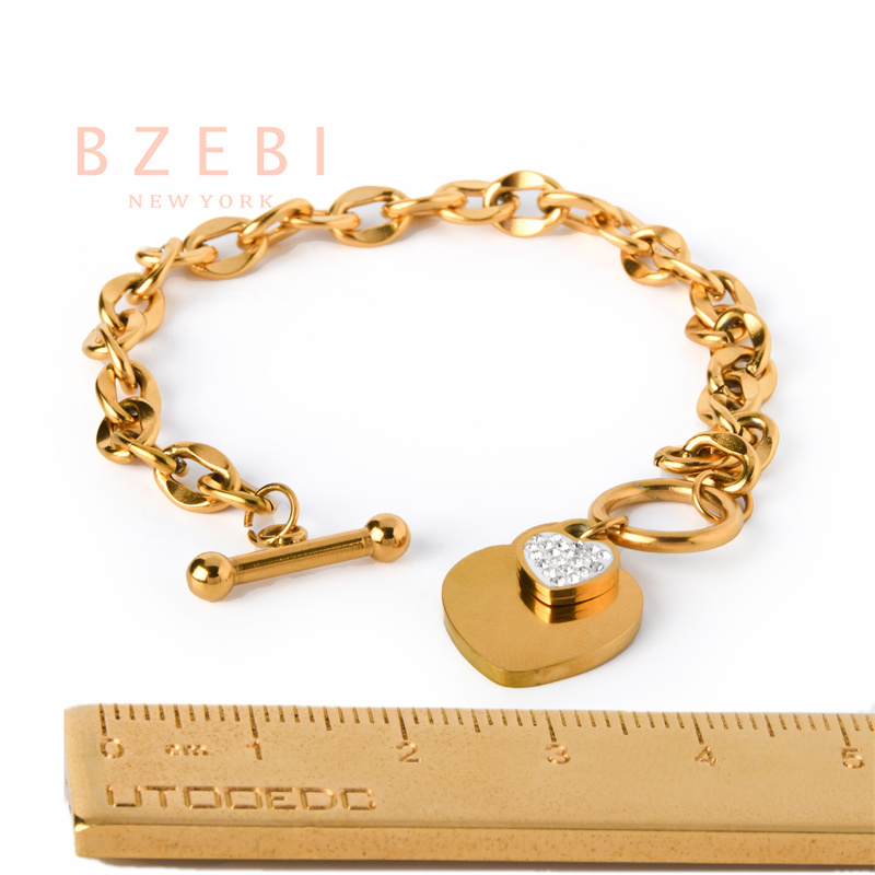 Bzebi Gelang Charm Titanium Steel Emas 18k Dengan Berlian, Anti Karat, Aksesoris Fashion Wanita, Perhiasan Gaya Korea, Hadiah Ulang Tahun Dengan Kotak Eksklusif 976b 977b