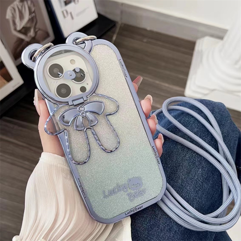 IPHONE [Free Lanyard Panjang] Casing Ponsel Beruang Keberuntungan glitter Gradasi Mewah Iphone7Plus8 Plus XR X XS Max11 Pro Max14 Pro Max13 Pro Max12 Pro Max Cegah Jatuh Soft Casing