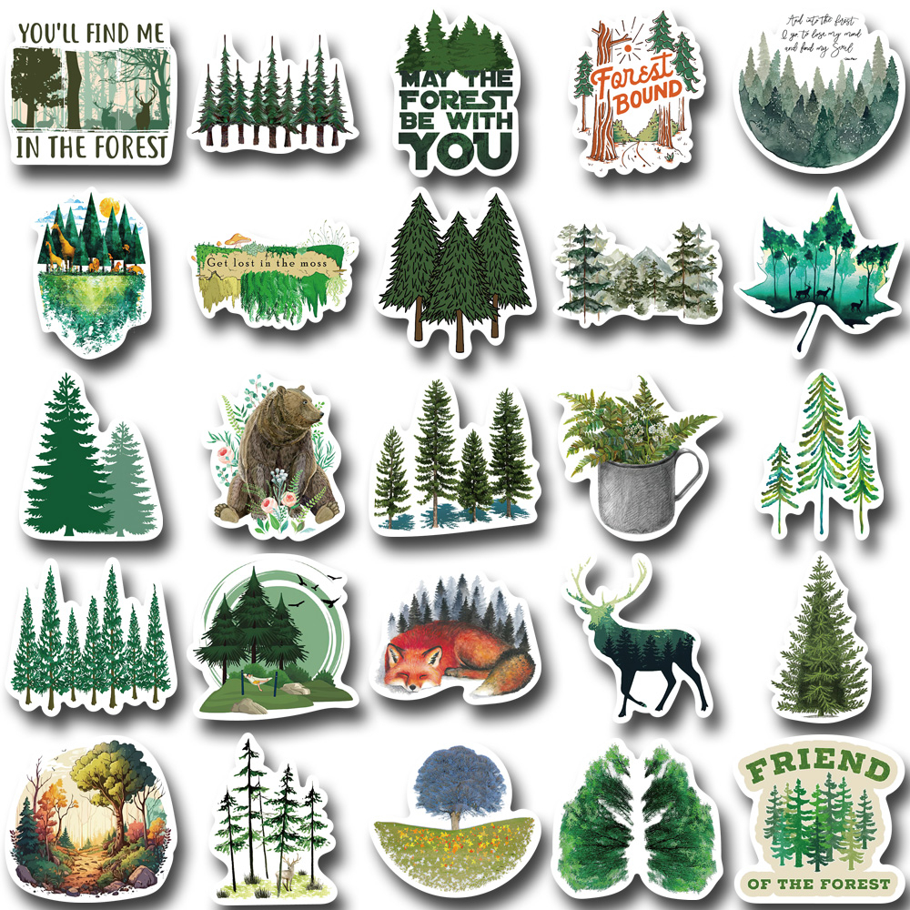 50 Pcs Hutan Kartun Seni Stiker Pemandangan Indah Kreatif Tangan Buku Besar Ponsel Komputer Cangkir Air Helm Tahan Air Stiker Stiker