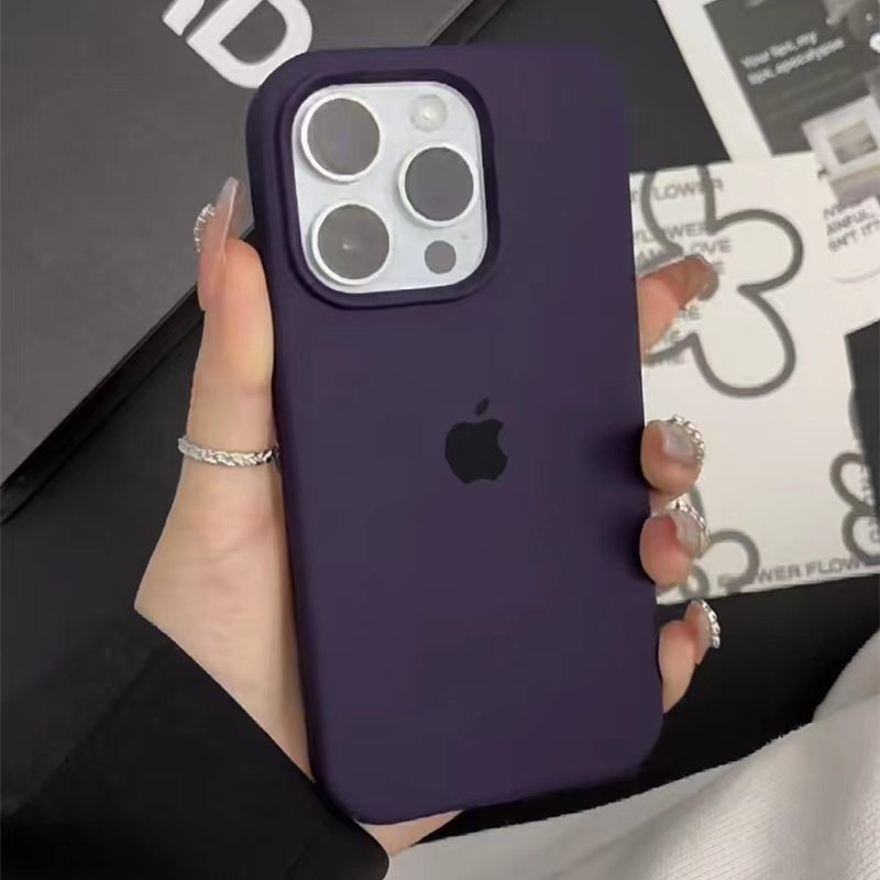 IPHONE Dengan Logo Fashion Perlindungan Silikon Cair Sederhana Kompatibel Casing Ponsel Untuk Iphone14 13 Pro Max X Max XR iPhone12 11 Pro Max SE2 7 8 Plus Kasus Nonslip Shockproof Full Lembut