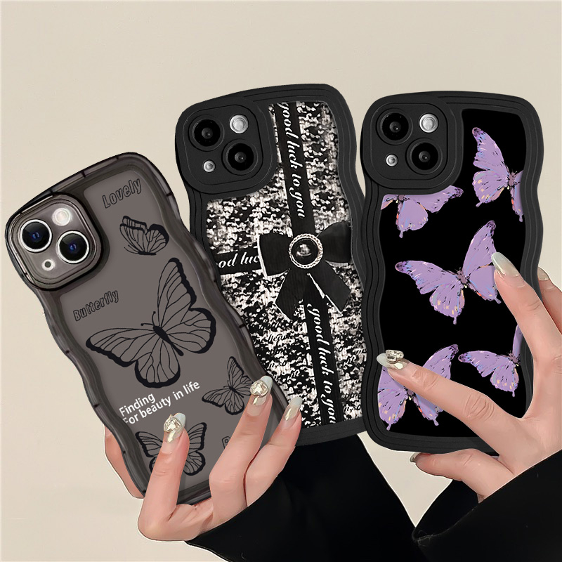 Ins Retro Butterfly Case Realme C53 C55 C15 10 5 6i 5s 5i C3 C1 C11 C35 C12 C21Y C25 C25Y C20A C20 C3 C25s Lembut TPU Wavy Edge Case Full Pelindung Cover