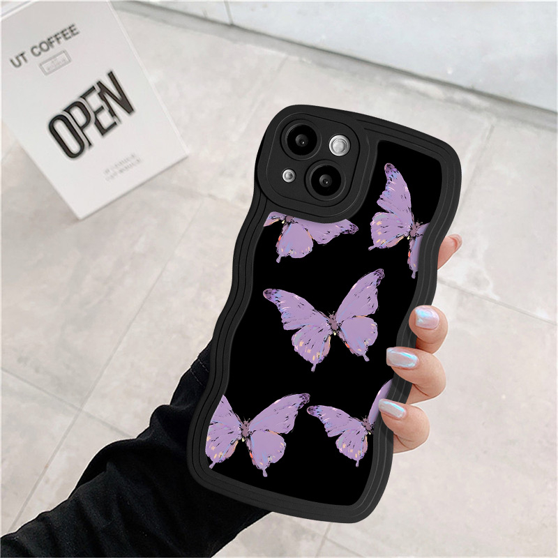 Casing Kupu-Kupu Hitam Fashion Retro Redmi Note11 10 10s 10Pro 11s 9 8 Note10 Pro Max Plus Redmi 12C A1 9T 10A 10C 9A 10 9 9C NFC Soft TPU Wavy Edge Case