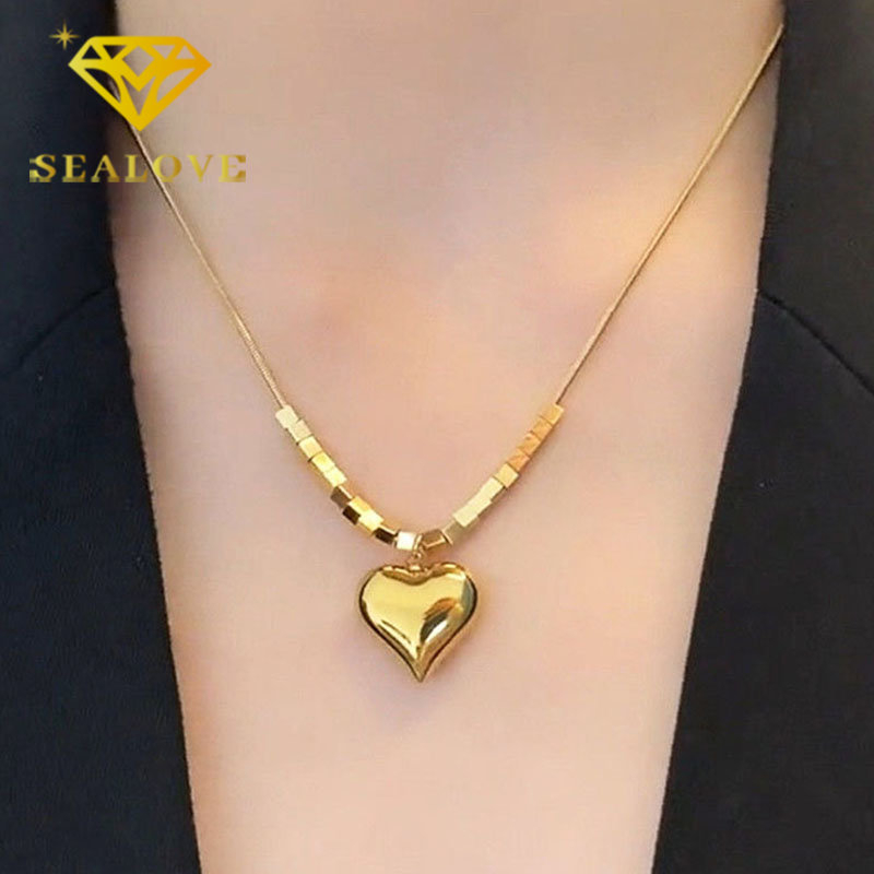 Kalung Titanium Wanita Hati Cantik Mewah Emas 18K Anti Karat Korea Fashion Aksesoris Wanita Perhiasan