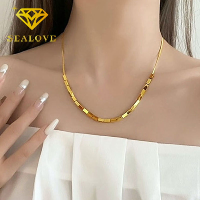 Kalung Titanium Nugget Keberuntungan Emas 18K Cantik Mewah Anti Karat Korea Perhiasan Aksesoris Wanita