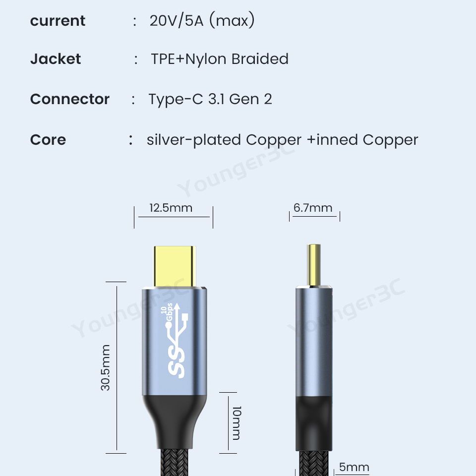 10gb Tipe C 3.1 Full Fungsi Kabel PD 100W Dual C Kabel Data Emark Chip Kabel Ekstensi Proyeksi Definisi Tinggi