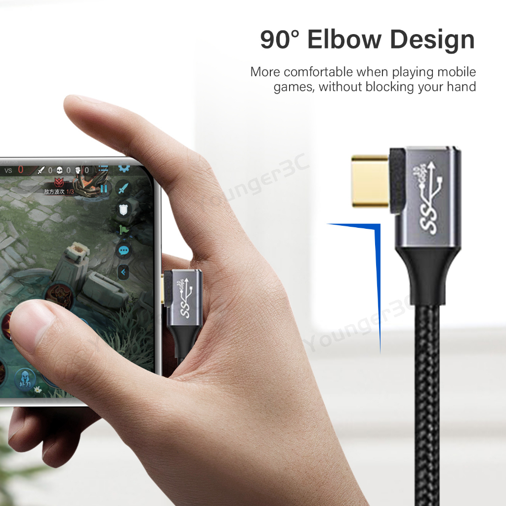 5a Elbow 100W Kabel Data Pengisian Cepat USB 3.1 Type C Transmission Cord 10Gbps Kabel Data Cepat Kabel Video Ekstensi 4K