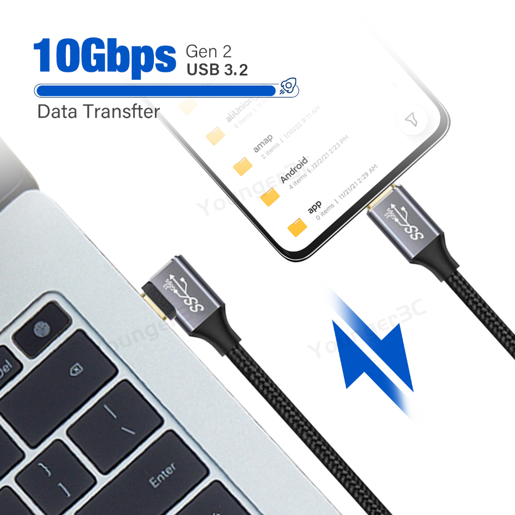 5a Elbow 100W Kabel Data Pengisian Cepat USB 3.1 Type C Transmission Cord 10Gbps Kabel Data Cepat Kabel Video Ekstensi 4K