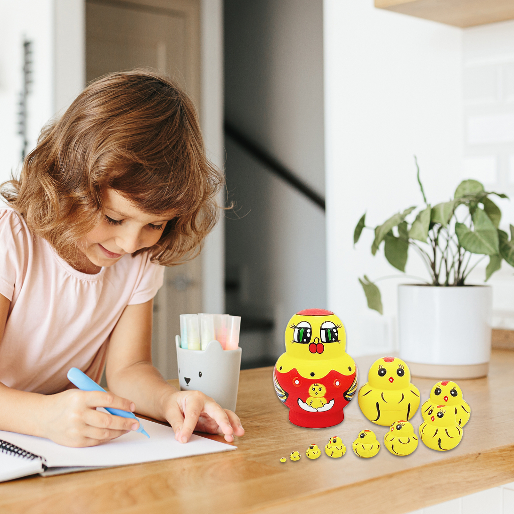 [Fresh] 1set Boneka Bersarang Cantik Desain Hewan Sepuluh Lapis Kartun Anak Ayam Matrioska Mainan Untuk Anak