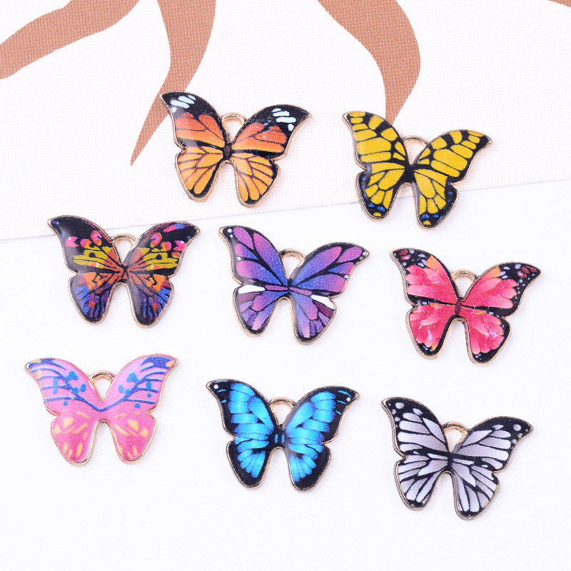 8 Pcs Charming Anime Printing Butterfly Alloy Menjatuhkan Minyak Perhiasan Aksesoris Liontin DIY Gelang Kalung Anting Gantungan Kunci Aksesoris