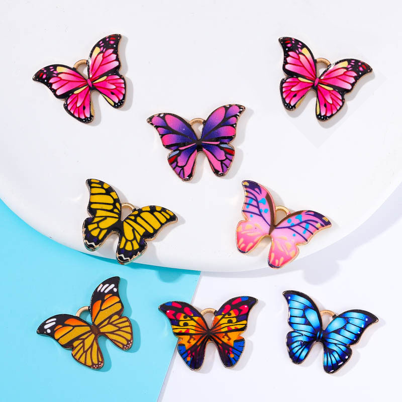 8 Pcs Charming Anime Printing Butterfly Alloy Menjatuhkan Minyak Perhiasan Aksesoris Liontin DIY Gelang Kalung Anting Gantungan Kunci Aksesoris