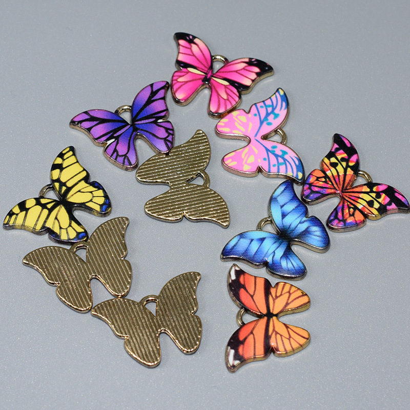 8 Pcs Charming Anime Printing Butterfly Alloy Menjatuhkan Minyak Perhiasan Aksesoris Liontin DIY Gelang Kalung Anting Gantungan Kunci Aksesoris