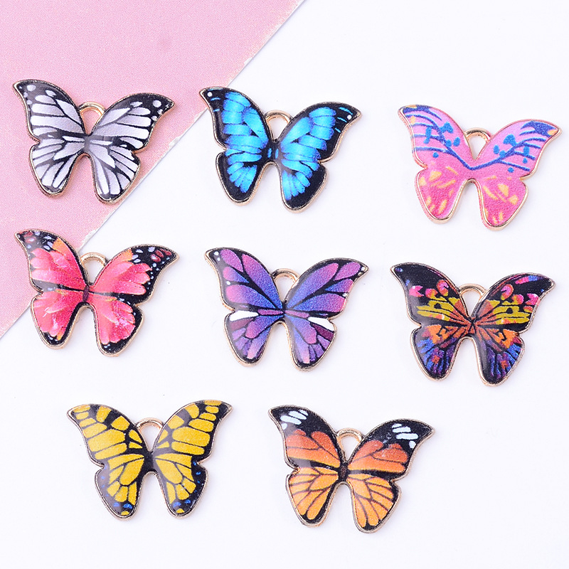 8 Pcs Charming Anime Printing Butterfly Alloy Menjatuhkan Minyak Perhiasan Aksesoris Liontin DIY Gelang Kalung Anting Gantungan Kunci Aksesoris