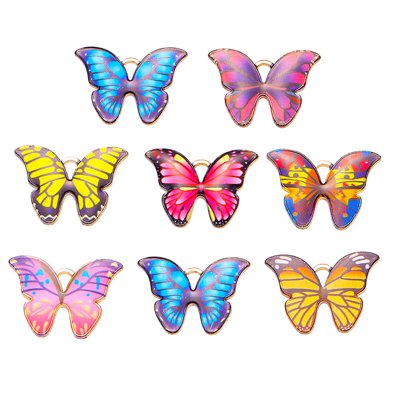 8 Pcs Charming Anime Printing Butterfly Alloy Menjatuhkan Minyak Perhiasan Aksesoris Liontin DIY Gelang Kalung Anting Gantungan Kunci Aksesoris