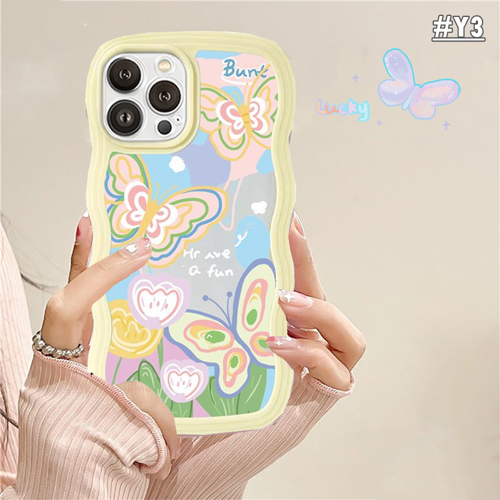 Casing Realme C55 C35 C33 C31 C30 C30s Realme10 9i 8i 6i 5s 5i 7i C15 C12 C25 C21Y C25Y C11 2021 C20 C3 C1 Narzo 50 20 Pro Fantasy Kartun Kupu-Kupu Wavy Edge Soft Phone Case BY