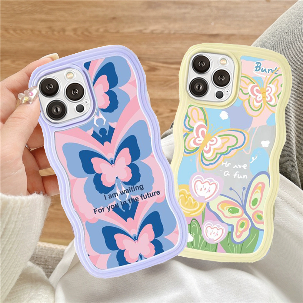 Casing Realme C55 C35 C33 C31 C30 C30s Realme10 9i 8i 6i 5s 5i 7i C15 C12 C25 C21Y C25Y C11 2021 C20 C3 C1 Narzo 50 20 Pro Fantasy Kartun Kupu-Kupu Wavy Edge Soft Phone Case BY