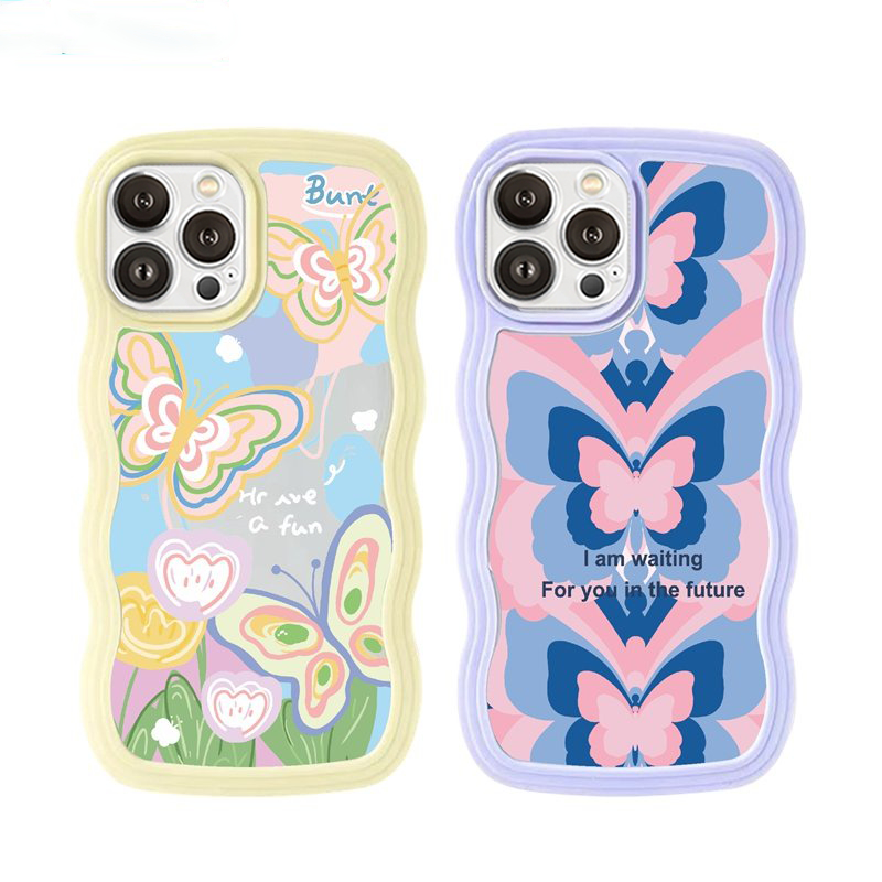 Casing Realme C55 C35 C33 C31 C30 C30s Realme10 9i 8i 6i 5s 5i 7i C15 C12 C25 C21Y C25Y C11 2021 C20 C3 C1 Narzo 50 20 Pro Fantasy Kartun Kupu-Kupu Wavy Edge Soft Phone Case BY