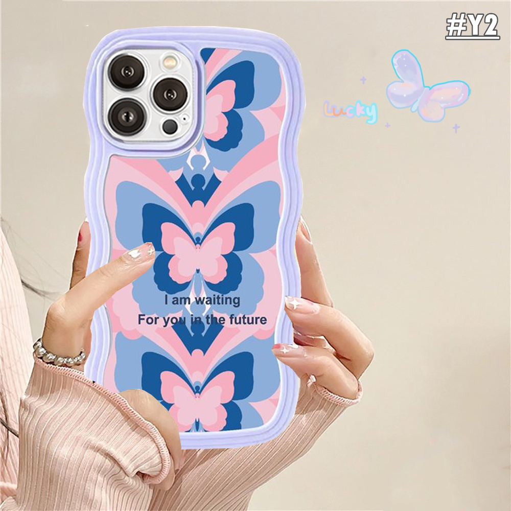 Redmi A2 A1 Redmi Note12 Note12 Pro Note 11S 10C 10A 9C 9A 10 9T 9 Note 10 5G 10s Note9 Note8 Poco X3 NFC M3 Wave Frame Case Kupu-Kupu Lucu Shockproof TPU Soft Cover RIXUAN