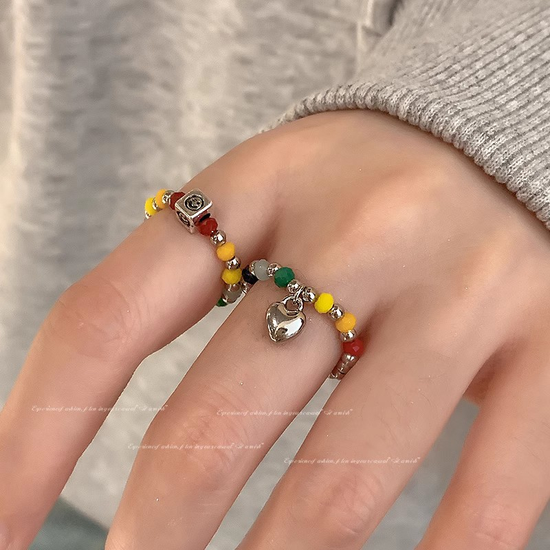 Cincin Manik-Manik Warna Warni Hati Smiley Ring