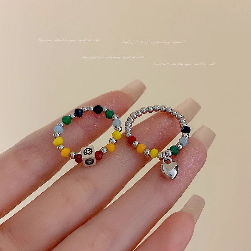 Cincin Manik-Manik Warna Warni Hati Smiley Ring