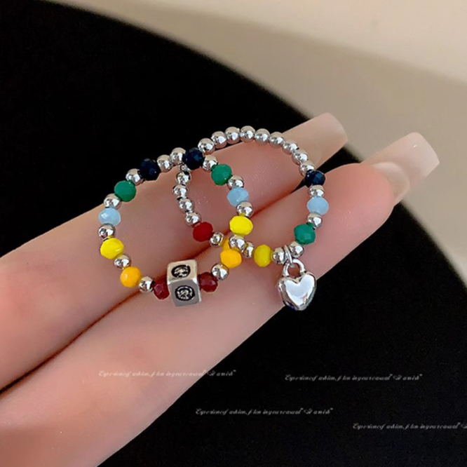 Cincin Manik-Manik Warna Warni Hati Smiley Ring