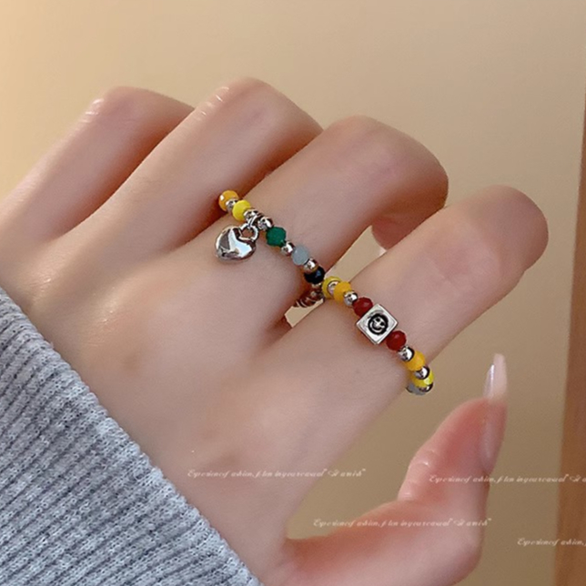 Cincin Manik-Manik Warna Warni Hati Smiley Ring