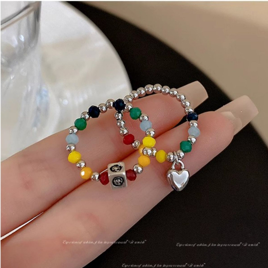 Cincin Manik-Manik Warna Warni Hati Smiley Ring