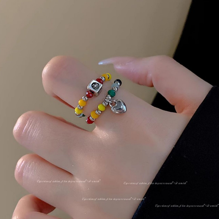 Cincin Manik-Manik Warna Warni Hati Smiley Ring