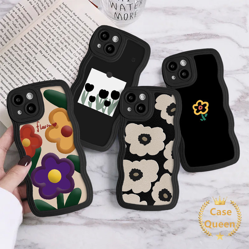 Casing Bunga Retro Tepi Bergelombang Untuk Infinix Smart5 6plus Hot10 12 11 9 Play Hot10 10 Lite 9 10T 10S 11s 10S NFC Note8 Fresh Simple Vintage Flower Stick Figure Tulips Soft Cover