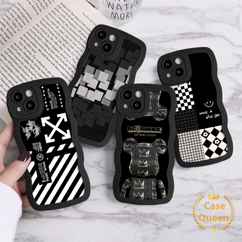 Wavy Edge Houndstooth Smiley Lattice Splicing Case Untuk Infinix Hot 10S 11s 10T 10 9 10 Lite 10S NFC Note8 Hot 10 11 12 9 Play Smart5 6 Plus Beruang Violent Mosaic Lattice Soft Cover