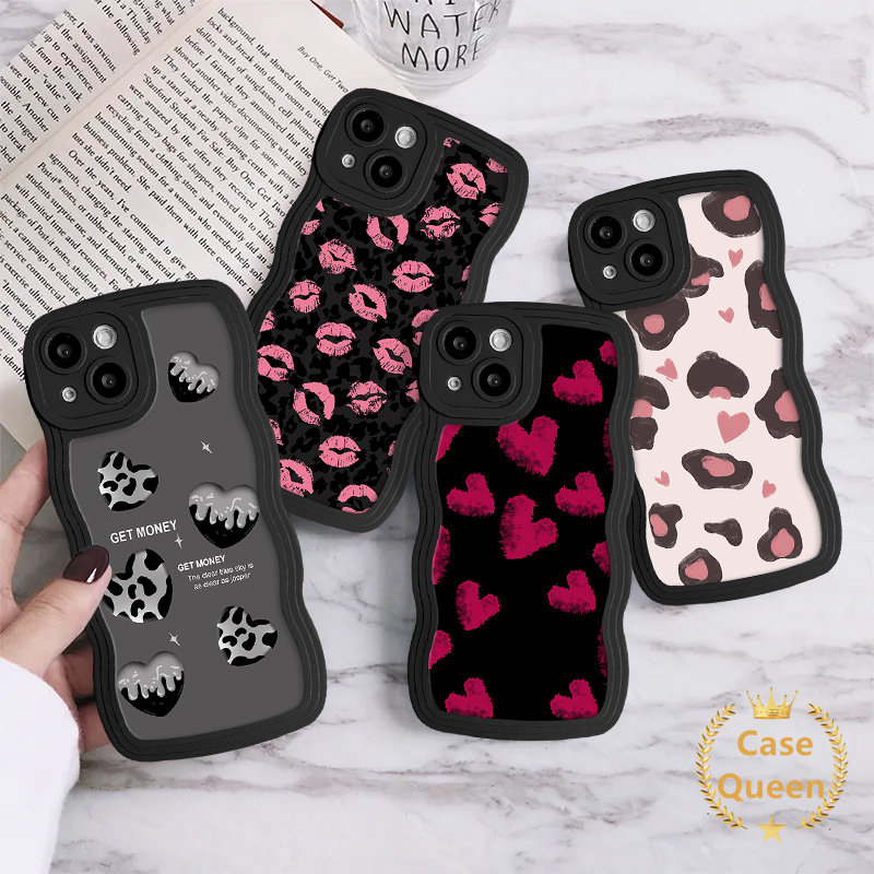 Graffiti Cinta Hati Retro Leopard Lip Print Casing Untuk Redmi 12C 9C 10 9 A1 10C 9A 9C NFC 10A 9T Redmi Note 11 9 8 11s 10S 10 Lembut Bergelombang Pinggiran Pasangan Cover