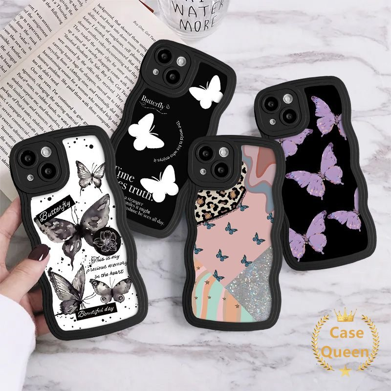 Wavy Edge Silicon Soft Tpu Case Untuk Realme C53 C55 C15 C30 C21Y C25 C33 C25Y C35 C25s C20 C12 C11 C3 C20A 9i 5S 5 5i 6i Narzo 20 30A Ins Kepribadian Fashion Fantasi Butterfly Cover