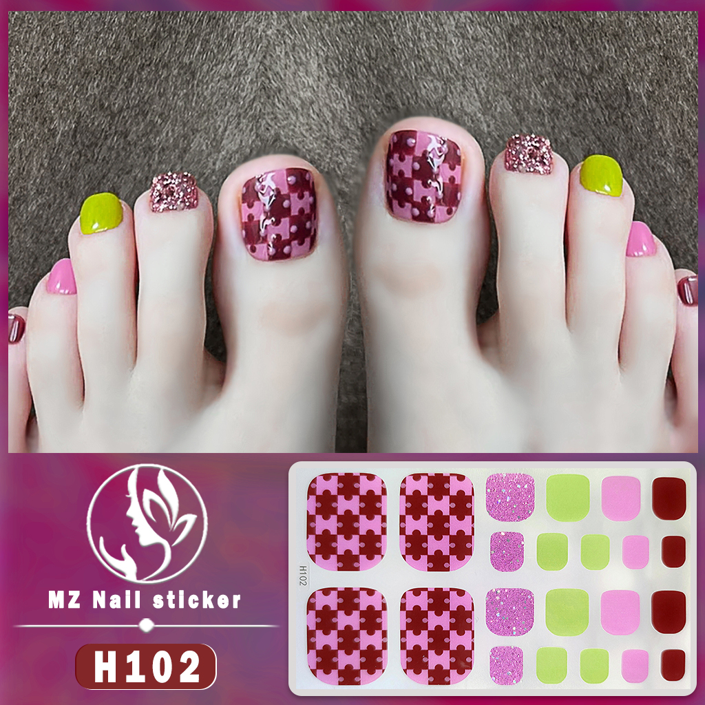 H101-150 3D Kuku Stiker Grid Garis Kartun Foil Emas Geometris Fashion DIY Tahan Air Nail Art Self-adhesive Full Cover Kuku Stiker Untuk Kaki