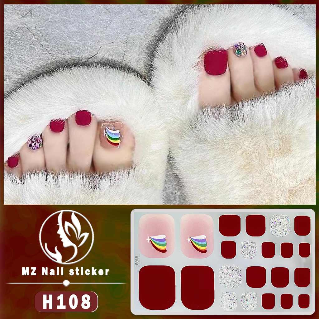 H101-150 3D Kuku Stiker Grid Garis Kartun Foil Emas Geometris Fashion DIY Tahan Air Nail Art Self-adhesive Full Cover Kuku Stiker Untuk Kaki