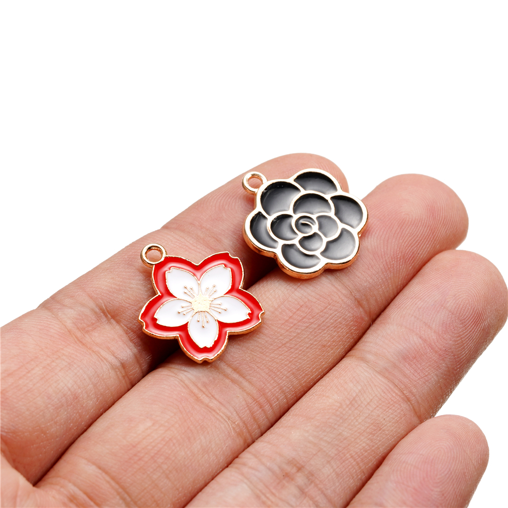 Stkunkka 17.5 * 20.5mm 4pcs Alloy Oil Drip Camelia /Sakura Liontin Untuk DIY Aksesoris Fashion