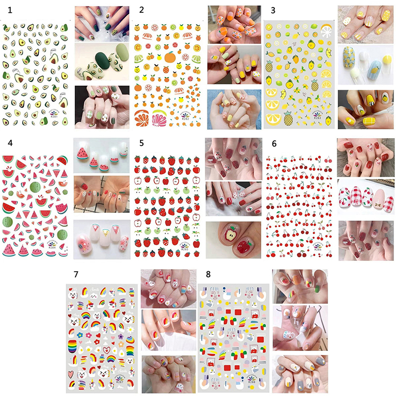 1 Sheet Nail Sticker Avocado Cactus Flower Fruit Paper Applique Manicure Sticker