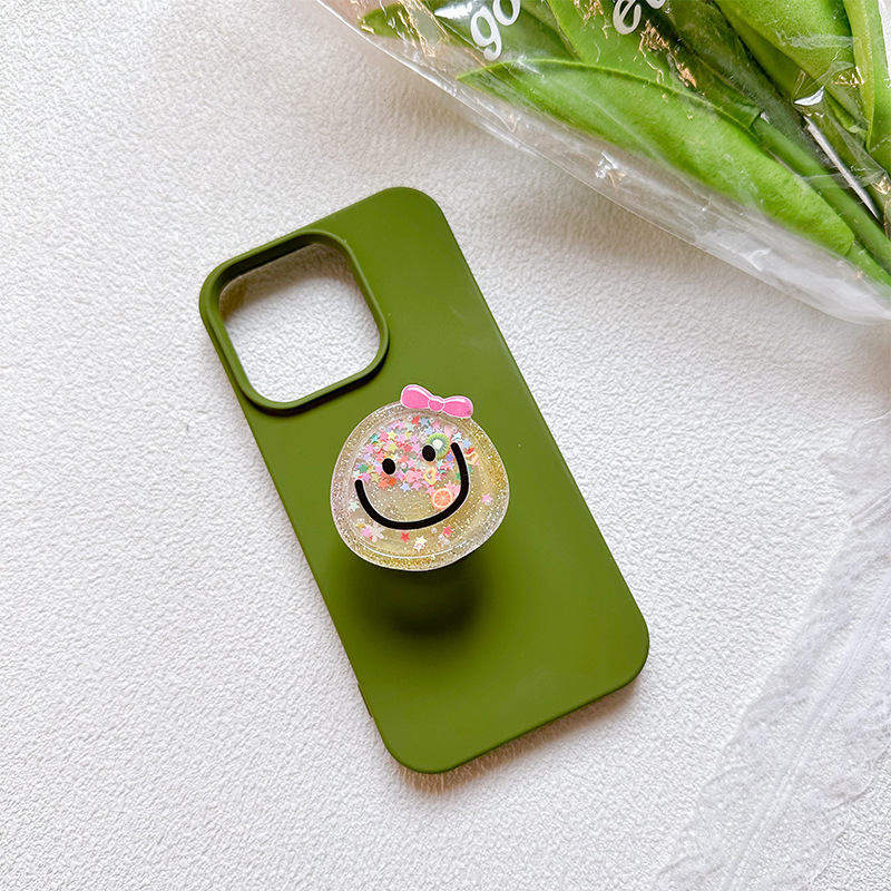 Ins Smiley Face Phone Bracket Pink Bow Quicksand Ditarik Phone Holder