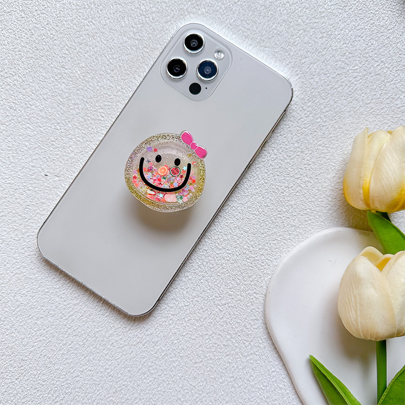 Ins Smiley Face Phone Bracket Pink Bow Quicksand Ditarik Phone Holder