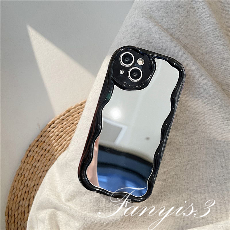 Compatible For IPhone 14 13 12 11 Pro Max X XR Xs Max 8 7 6s Plus SE 2020 Kompatibel Untuk Permukaan Cermin Tidak Teratur Gelombang Casing Ponsel TPU Silicon Lembut Cover Pelindung