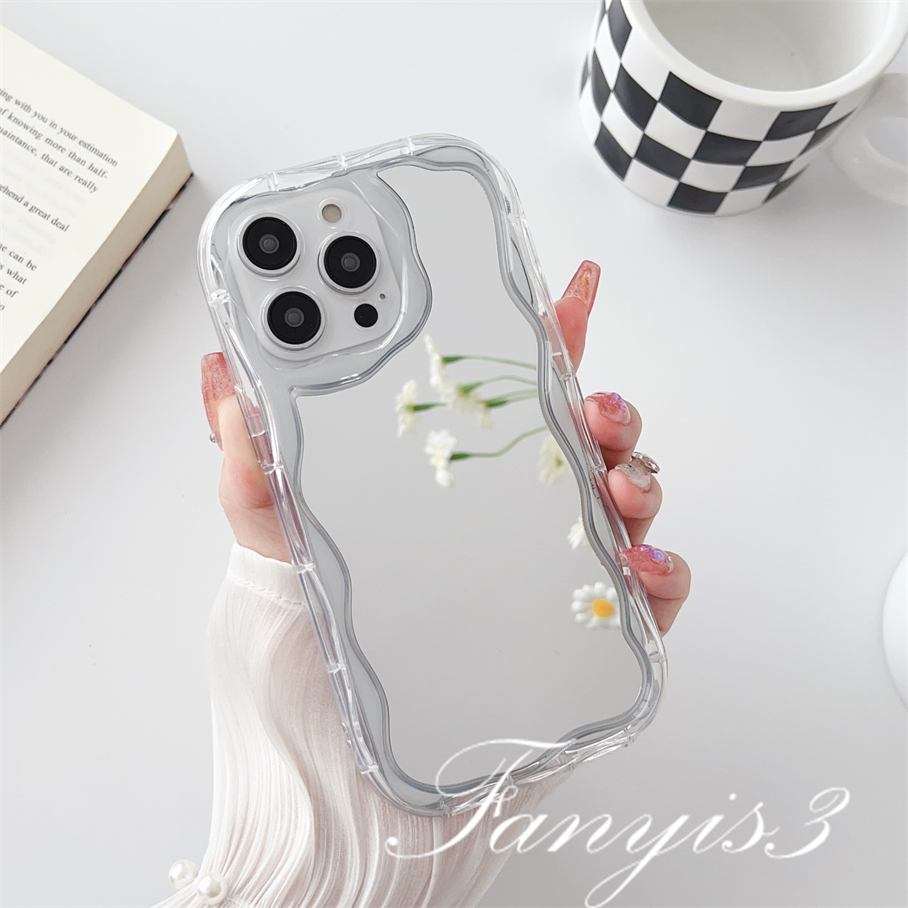 Compatible For IPhone 14 13 12 11 Pro Max X XR Xs Max 8 7 6s Plus SE 2020 Kompatibel Untuk Permukaan Cermin Tidak Teratur Gelombang Casing Ponsel TPU Silicon Lembut Cover Pelindung