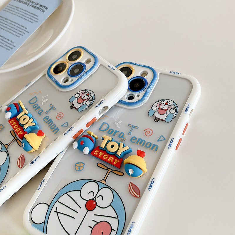 Stereoscopic Doll Puff Doraemon Silicone SoftCase iPhone XR XS Max 11 12 13 14 Pro Max 14 Plus Girl Woman's Fashion Pretty Cute Phone Case